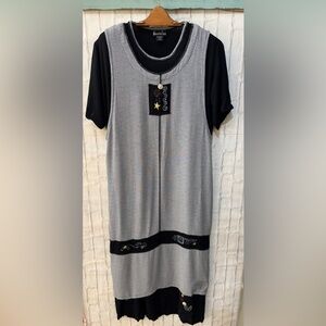 Alexandria Pierce  Double Layer Long Maxi Dress Sz M Boho Block Painted Art NEW
